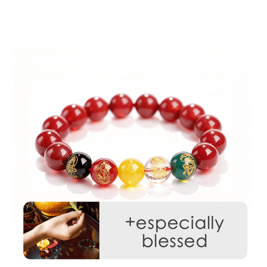 Five Wealth Gods Prosperity Bracelet – Black & Red Agate