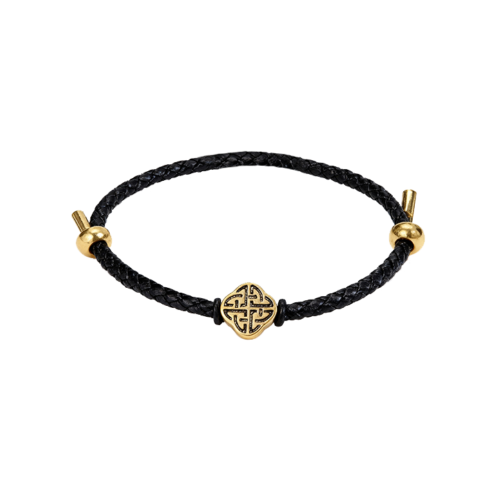 Akashagarbha Courage & Wisdom Black-Gold Leather Bracelet