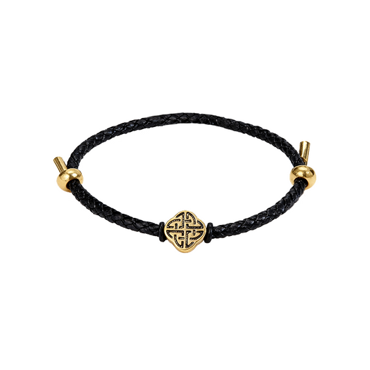 Akashagarbha Courage & Wisdom Black-Gold Leather Bracelet