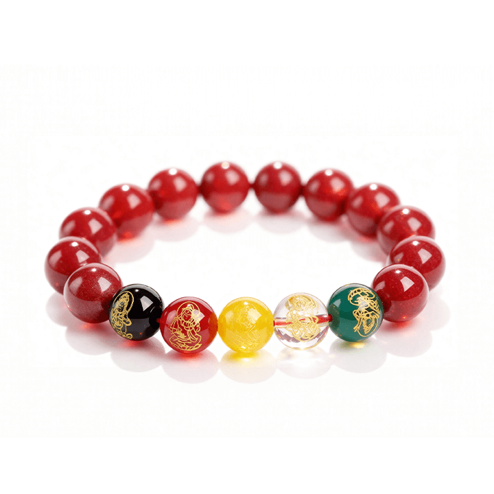 Five Wealth Gods Prosperity Bracelet – Black & Red Agate