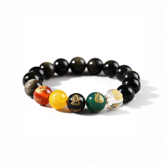 Five Wealth Gods Prosperity Bracelet – Black & Red Agate